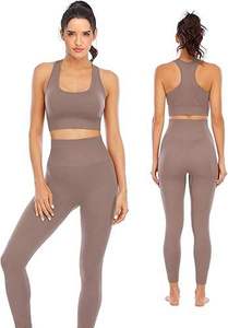 Women Yoga Set 2 Piece Navy Blue <b>White</b> Contrast High Waist Leggings Crop <b>Top</b> Racerback Seamless Quick Dry Full Length Sportwear - Product Image 3