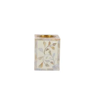 Portavelas de lujo hecho a mano con incrustaciones florales de nácar, elegante soporte rectangular brillante para velas votivas y de té. - Product Image 1