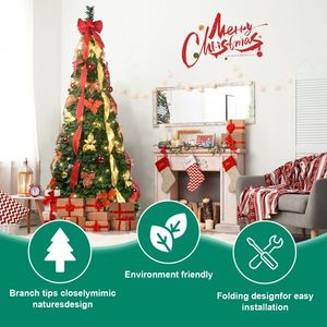 Albero di Natale Pop-Up Pre-Decorato da 2,3 m con 200 Luci Bianco Caldo UL, Materiale PET, Ornamenti Rossi e Dorati Realistici, Nastri e Fiocchi - Product Image 6