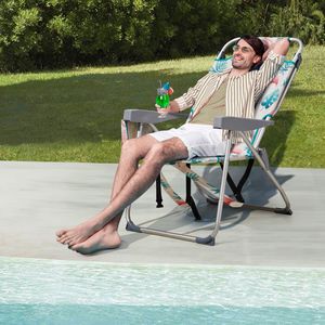 Sedia da Spiaggia Rialzata 63x70x99cm con Telaio in Alluminio Argento, Capacità 100kg, Tessuto Oxford, Design Fenicottero - Product Image 2
