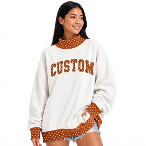 Sweat-shirt personnalisé à imprimé lettres pour femme, haut blanc à pois, pull ample et confortable à col montant, manches longues, mode décontractée - Product Image 2