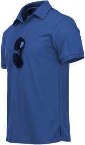 Polo de golf estampado en color azul, manga corta, color sólido, transpirable, de poliéster tejido, ropa casual de golf. - Product Image 3