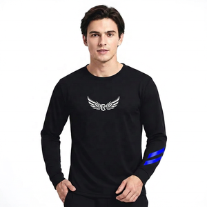 <b>Men's</b> Black <b>Long</b> <b>Sleeve</b> Crew Neck Jersey With <b>White</b> Logo And Blue On <b>Sleeve</b> Moisture Wicking Polyester - Product Image 6
