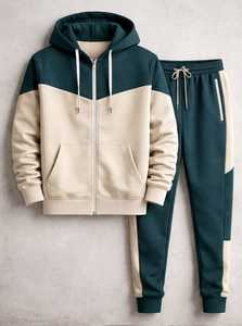 Ensemble de survêtement unisexe color block avec sweat à capuche zippé et pantalon de jogging, tenue décontractée d'été à manches courtes avec poches latérales et extensibilité quadridirectionnelle - Product Image 4
