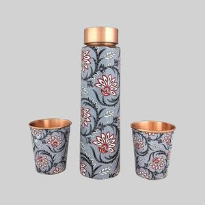 ชุดขวดน้ำทองแดงรักษ์โลก ลายดอกไม้ พกพาสะดวก พร้อมฝาปิด สำหรับใช้ในบ้าน - Product Image 1