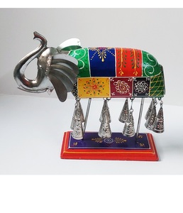 Modern Indian Art Theme <b>Elephant</b> with Bells Lucky Hand Painted for Home Dining <b>Table</b> Guest Room Office Desk Decor at Bulk Price - Product Image 2