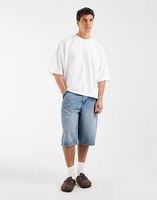 Kaos Pria Putih Oversize Lengan Pendek O-Neck Katun Regular Fit Kasual Warna Solid Jersey Rajut
