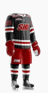 Conjunto de Uniforme de Hockey sobre Hielo SHU, Jersey Sublimado Negro y Rojo para Adultos, Absorbe la Humedad, Corte Regular, Manga Larga, Cuello en V - Product Image 2
