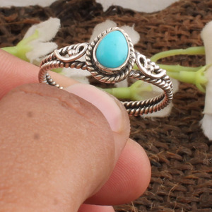 แหวนหยดน้ำเทอร์ควอยซ์ธรรมชาติ เงินแท้ 925 ประดับพลอยสีน้ำเงิน ดีไซน์คลาสสิก เหมาะสำหรับงานแต่งงาน สำหรับผู้หญิง ขายส่ง ของแท้ - Product Image 2