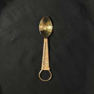 Stainless Steel Gold PVD coated <b>Flatware</b> Set of 4 Cutlery Spoon Fork Knife Rattan Handle Classic Wedding Rental Cutlery - Product Image 1