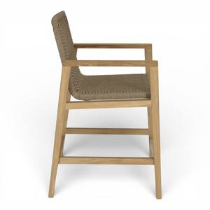 Tabourets de bar de luxe en teck massif résistant aux intempéries, avec assise en rotin synthétique tressé, pour hôtels, terrasses et espaces extérieurs. - Product Image 5