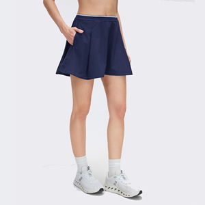 <b>Women's</b> <b>Navy</b> Pleated Mini Tennis <b>Skirt</b> with Pockets Breathable Casual Summer Activewear Dropped Waist 100% Cotton - Product Image 1