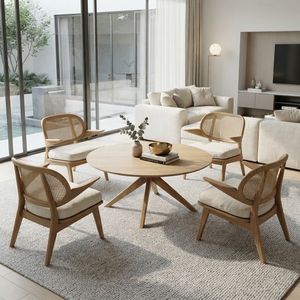 โต๊ะกาแฟทรงกลมไม้พรีเมียม สไตล์มินิมอล ทำจากไม้สักแท้ สำหรับห้องนั่งเล่น โต๊ะน้ำชาทรงกลมเตี้ย โต๊ะกลางทรงเตี้ย พร้อมโครงสร้างแข็งแรง - Product Image 5