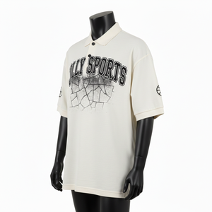 Polo homme en coton interlock premium 220 GSM, couleur crème, doux, respirant, imprimé graphique, logo personnalisé, coupe décontractée, évacuation de l'humidité - Product Image 4