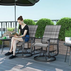 Set di 2 Sedie a Dondolo da Esterno con Schienale Alto, Grigie, Girevoli, in Vimini e Rattan con Telaio in Acciaio, Comode Sedie da Giardino - Product Image 2