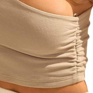Débardeur court en maille pour femme, beige uni, col rond, froncé, minimaliste, respirant - Product Image 2