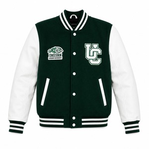 <b>Unicorn</b> Legends University Varsity Jacket Men Green White Embroidered Letter Logo Preppy Style Outerwear - Product Image 1