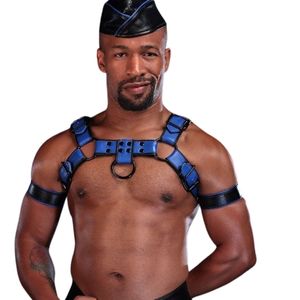 Harnais en fausse fourrure Bulldog Dark Room pour homme, bleu, avec sangles de poitrine réglables, tenue de club haut de gamme, costume sexy en dentelle - Product Image 5