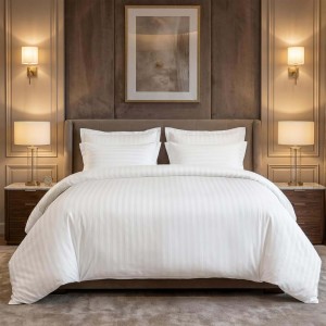 Juego de Sábanas y Fundas de Almohada de Hotel, 100% Algodón, 300 Hilos, Rayas Satinadas, Cama Individual, Calidad Premium para Exportación (Blanco, 60x90 pulgadas) - Product Image 1