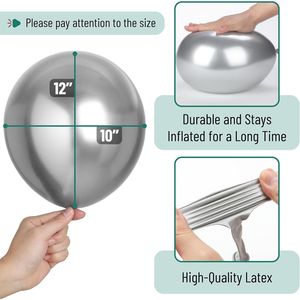 Confezione da 100 Palloncini Metallizzati Argento da 12 Pollici per Feste di Compleanno, Decorazioni e Favori per Feste - Product Image 2