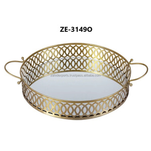 Bandeja de Servicio Metálica Ecológica con Patrón Geométrico Hecha a Mano OEM ODM, Diseño Moderno al por Mayor, Chapada, Segura, Calidad de Exportación - Product Image 1