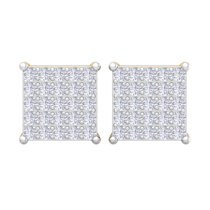 Pendientes de botón cuadrados de moissanita de oro de 18 quilates con corte brillante redondo y engaste de puntas, joyería clásica para mujer para uso diario - Product Image 2