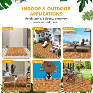 10pcs <b>Interlocking</b> 11.8"x11.8" Natural Solid Acacia Wood Deck <b>Tiles</b> Indoor Outdoor Patio Garden Balcony Poolside - Product Image 6