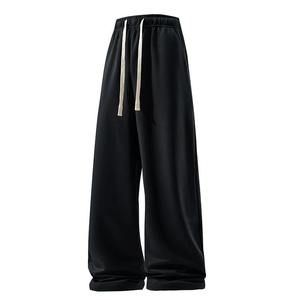 <b>Men's</b> Black Wide Leg Casual Pants <b>Elastic</b> <b>Waist</b> Drawstring Lightweight Breathable Summer <b>Trousers</b> - Product Image 1