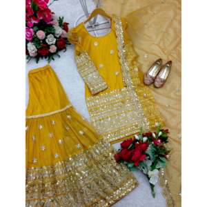 Top de trabajo de secuencia bordada para mujer-Sharara y Dupatta para ropa de fiesta - Product Image 2