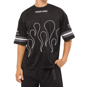 Maillot de football unisexe personnalisé style flamme, coupe oversize, streetwear, t-shirt de sport en maille épaisse, respirant, polyester, OEM sur le devant - Product Image 2