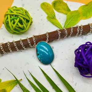 Collier en argent sterling 925 turquoise tibétaine de créateur fait à la main forme ovale pendentifs fins avec lunette cadeau d'anniversaire - Product Image 1