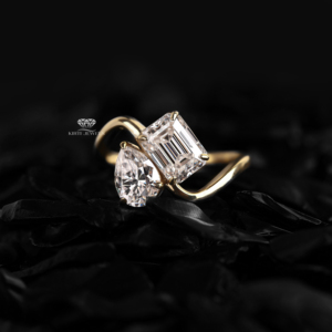 Toi Et Moi Emerald Pear Cut Lab Grown Diamond 14K Gold Minimalist Engagement <b>Ring</b> 2.50 CT IGI Certified Anniversary Gift for Her - Product Image 1