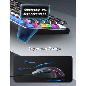 Combo de Teclado y Ratón Mecánico para Juegos con Interruptor Azul, Retroiluminación LED de Arcoíris, Accesorios de Computadora con Cable, Estilo Máquina de Escribir, Meta - Product Image 3