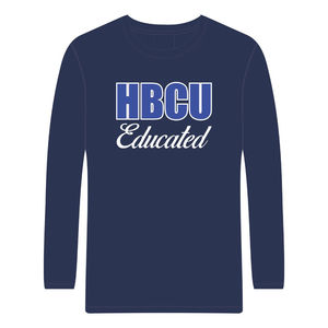 HBCU Educated Navy Blue Long Sleeve T Shirt Chenille Embroidery Greek Sorority Divine Nine Collegiate Pride Custom Logo Tee - Product Image 2