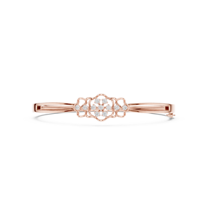Bracelet jonc en alliage doré rose avec fermoir à clip diamanté, motif floral ajouré, idéal pour un cadeau d'anniversaire de mariage - Product Image 2