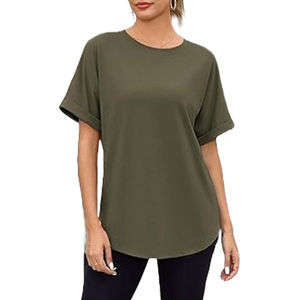 T-shirts amples à manches courtes vertes pour femmes, col rond, style décontracté tendance été, imprimés personnalisés, teinture unie, respirants - Product Image 4