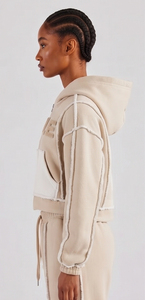 Women Long Sleeve Crop Zipper Hoodie Cotton Fleece Front Double <b>Layer</b> Pockets Winter Wear Crop <b>Top</b> Hood 450 GSM Heavyweight Hood - Product Image 3