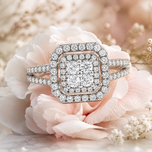 Natural Round Brilliant Diamond Cluster <b>Ring</b> | 1.00 CTW Split Shank Engagement <b>Ring</b> | 14K Solid Gold Prong Set Jewelry for Women - Product Image 3