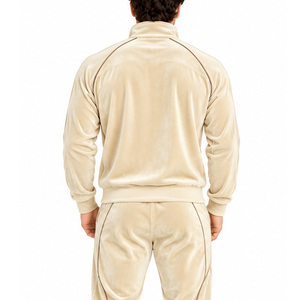 Mens <b>Velvet</b> Tracksuit Zip Up Collar Jacket Contrast Piping <b>Jogger</b> Pants Soft Casual Leisure Wear Wholesale Custom Factory Orders - Product Image 5