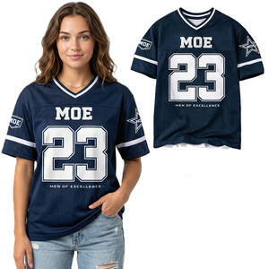 Maillot de football américain respirant en maille polyester, col en V, manches rayées, numéro sublimé, tenue d'équipe, marque privée, OEM - Product Image 1