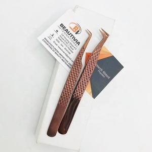 Pinzas de pestañas de acero inoxidable con agarre de diamante de oro rosa de volumen de 90 grados profesionales al por mayor punta puntiaguda sostenible - Product Image 4