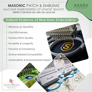 Patch brodé maçonnique avec équerre et compas, symbole clé, bleu et blanc, diamètre 3 pouces - Product Image 5