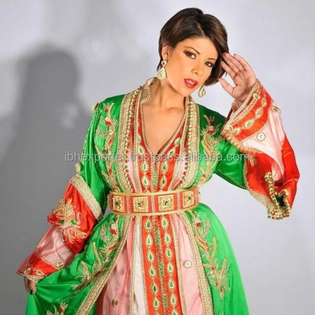 Newly Arrived Orange and Green Combination Two Piece Kaftan With Heavy Embroidery and Lace Work and Stone Work Belt