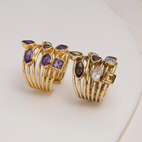 Anillo de diseño moderno, hecho a mano, de latón ajustable, con múltiples gemas naturales y amatista, para mujer, al por mayor