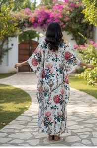 Kaftan en coton imprimé à la main : Robe de plage bohème, grande taille - Product Image 5