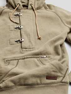 Sudadera con Capucha Color Caqui para Hombre, con Cierre de Hebilla Metálica y Bolsillo Tipo Canguro - Product Image 6