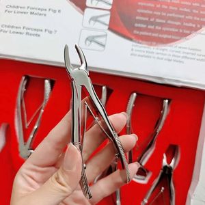 Ensemble de forceps d'extraction dentaire pour enfants, 7 pièces, en acier inoxydable, ergonomiques, à surface moletée, certifiés CE, pour les racines des molaires inférieures pédiatriques - Product Image 1