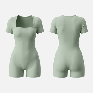 Mono Deportivo de Yoga para Mujer, de Alta Calidad, Manga Corta, Cuello Cuadrado, Sin Costuras, Spandex/Nailon, Color Sólido - Product Image 3