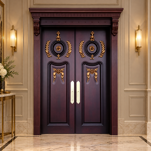 GA-01F Thick 50mm Craving <b>Circle</b> Curved Design Customized Solid <b>Wood</b> Entry Exterior Door with Swing for Villa Apartment - Product Image 1