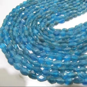 Perles ovales facettées en apatite néon naturelle authentique, vendues par brin de 13 pouces de long - Product Image 1